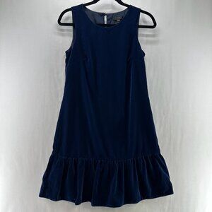 J.Crew Dress Size 0 Velvet Velour Ruffle Hem Drop Waist Shift Sleeveless Blue